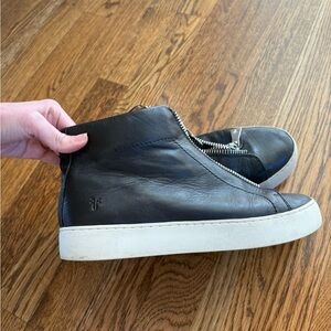 Frye Black Leather Zip Sneakers